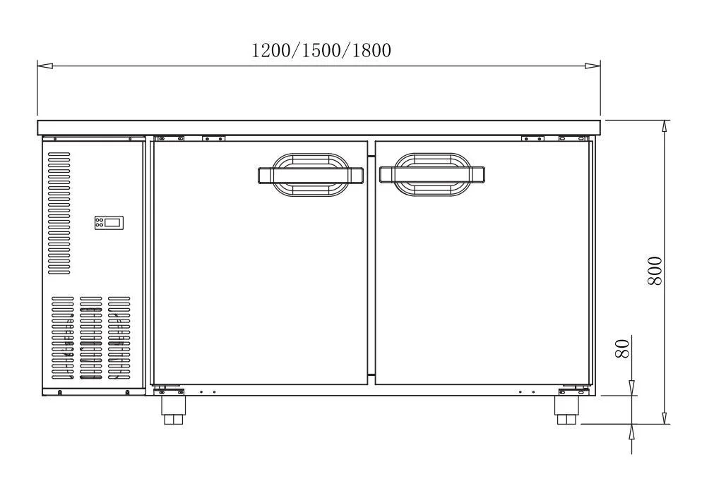 Equipamento de cozinha bancada de trabalho Frigorífico de exposição Comercial Counter Top Aço inoxidável Tabela de trabalho