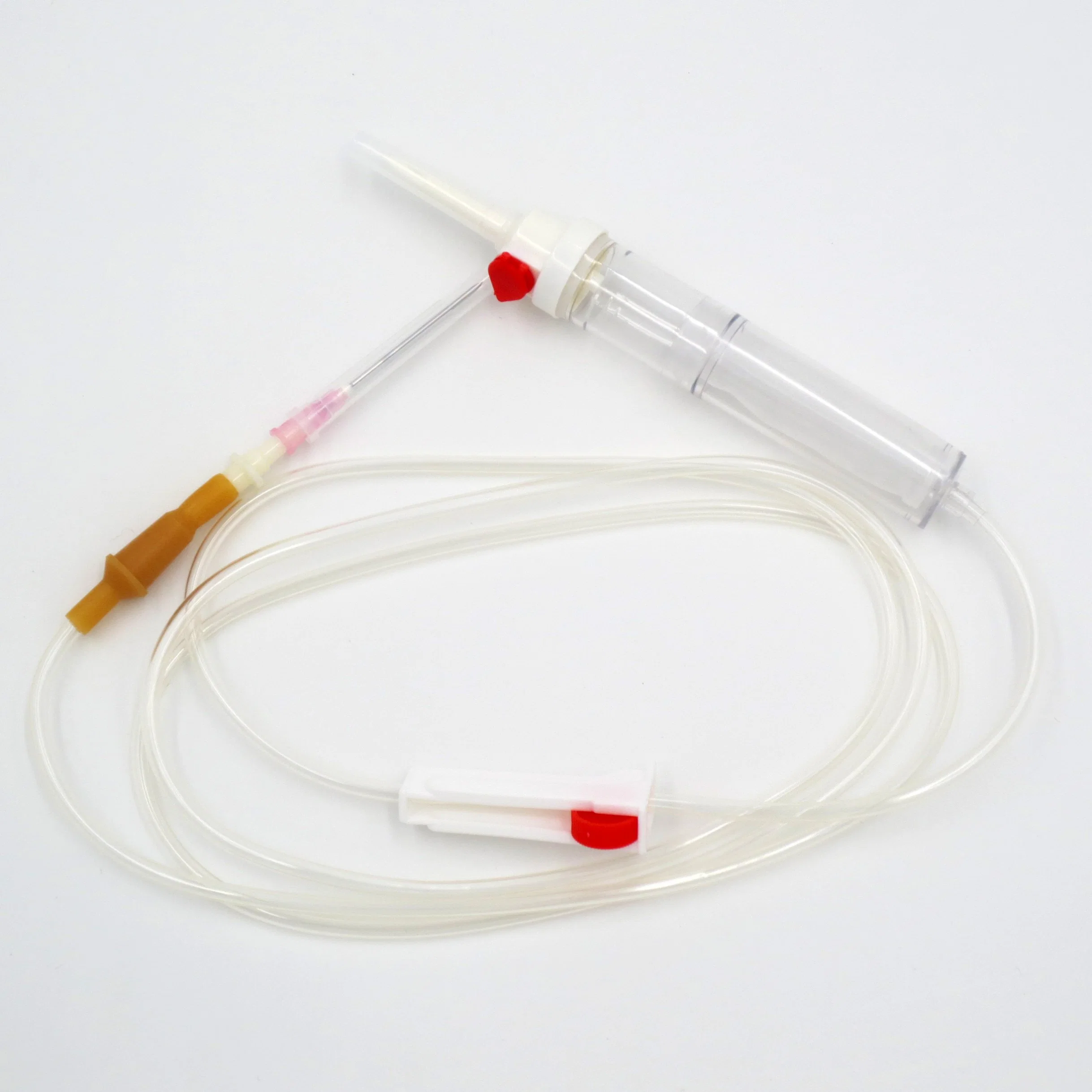 Transfusion Set, Without Needle, Luer-Lock, Tube Length 150 Cm, with Filter, Without Airinlet, Latex-Free, with Big Dark Blue Roller Clamp Made of ABS,