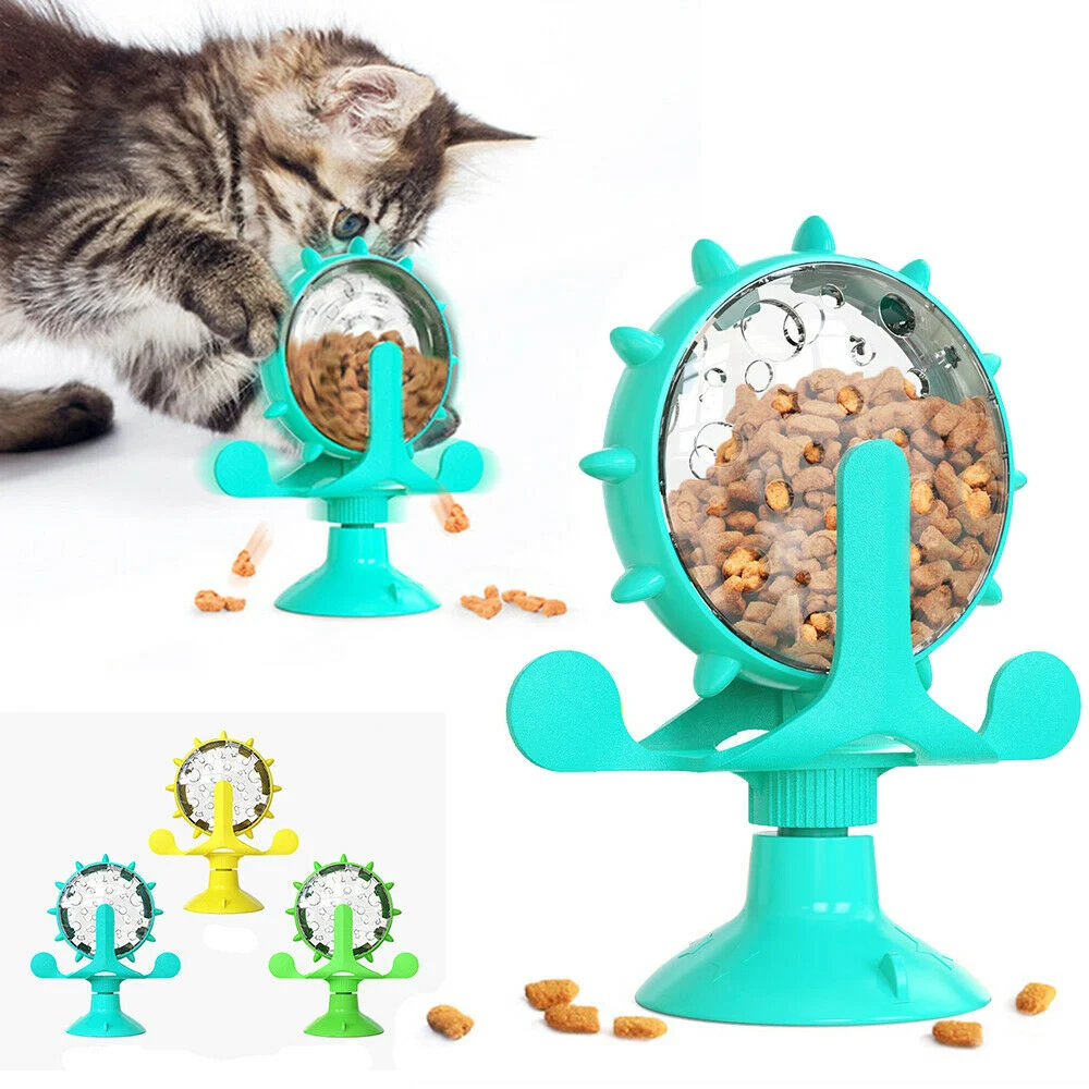 Custom Cat Pet Toys Turnable Windmill Ball Food Treat Dispensador de fugas