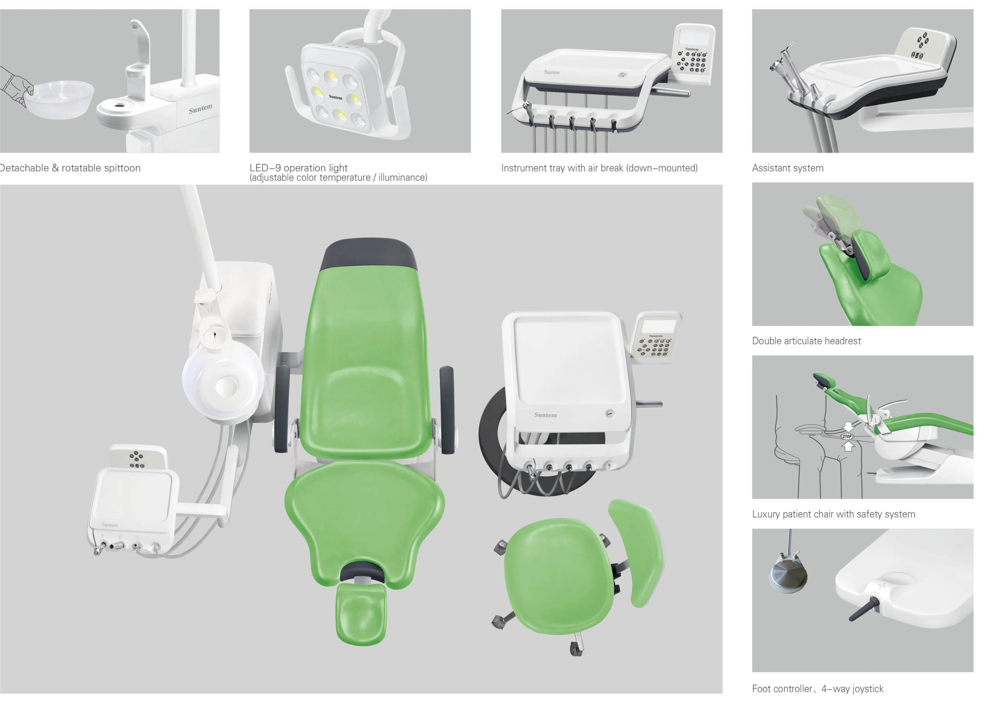 Silla dental Suntem con enjuague automático de Spittoon y llenadora de tazas Sistema de control