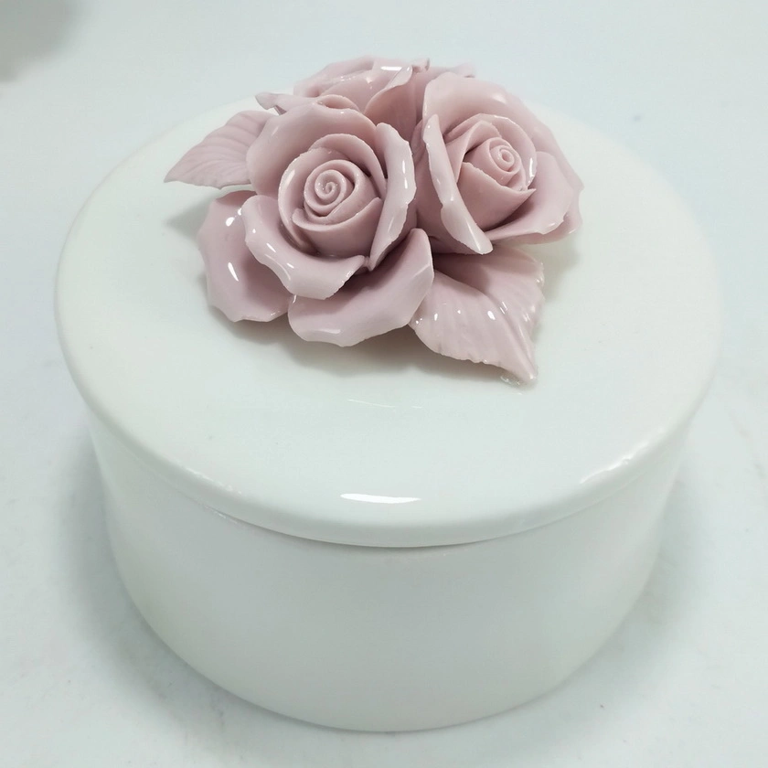 Crafts Gift Rose Design Decoration Ceramic Custom Jewelry Box