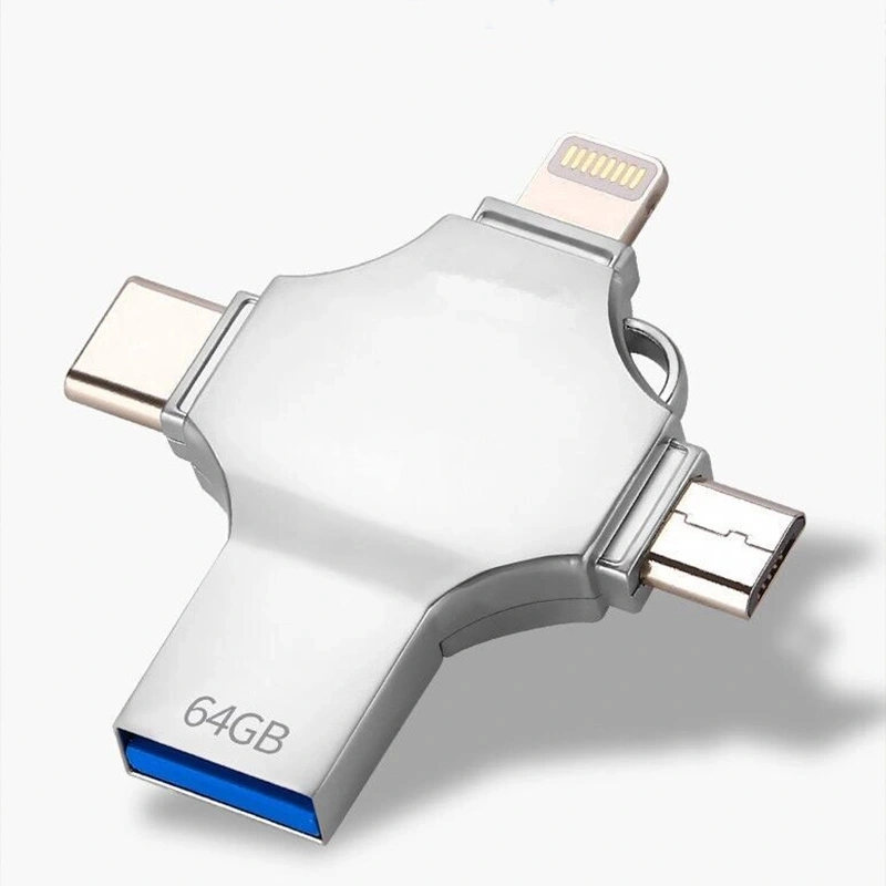 محرك أقراص محمول 2021 OTG 4 في 1 محرك ذاكرة USB3.0 OTG USB Stick لنظام Apple iOS Android من النوع C، وAndroid 8g/16G/32 جيجا بايت/64 جيجا بايت