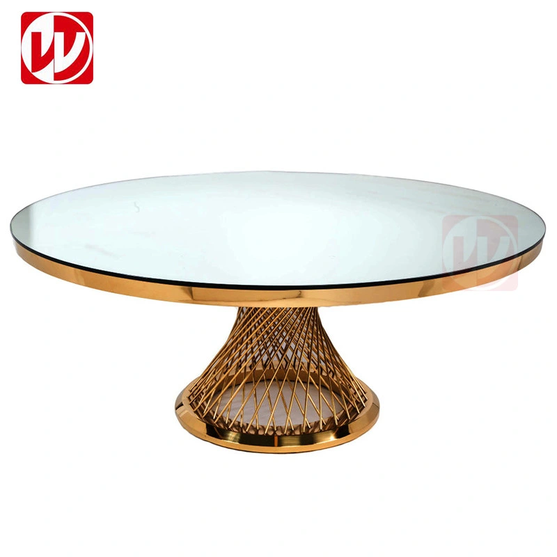 Event Party Used Round Banquet Table Gold Stainless Steel Bird Nest Design White Tempered Glass Dining Furniture Round Wedding Table