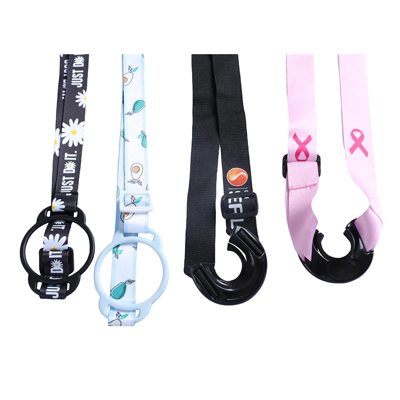 Venta caliente Logotipo personalizado Lanyard poliéster ajustables funda de botella de agua cubeta de plástico titular Bandolera con anillo de silicona