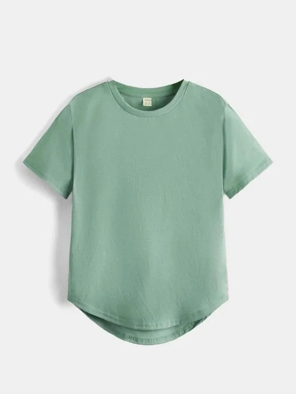 Kids Clothes Baby Wear Basic Short Sleeve Round Neck Tee Cute Green Color Plain T Shirt for Kids