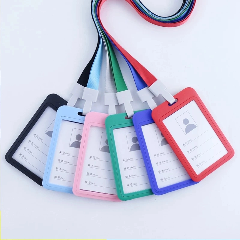 Custom Vertical PP Plastic ID Card Badge Holder Business Pass Tag Holder Office Work Card Case Holder with Lanyard