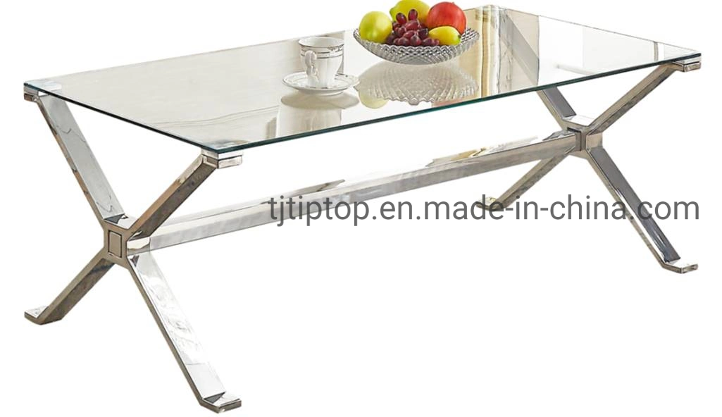 Living Room Luxury Glass Top Modern Silver Stainless Steel Metal Stand Console