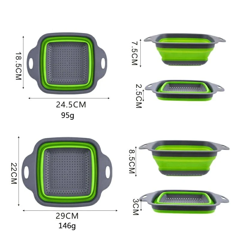 Los tamices de cocina ecológica Heat-Resistant plegado compacta carrito plegable Colanders de silicona con asas