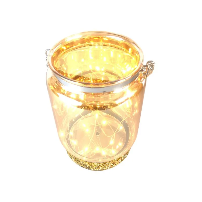 New Arrival Christmas Golden Glitter Base Glass LED Candle Holders for Wedding Centerpiece Gift