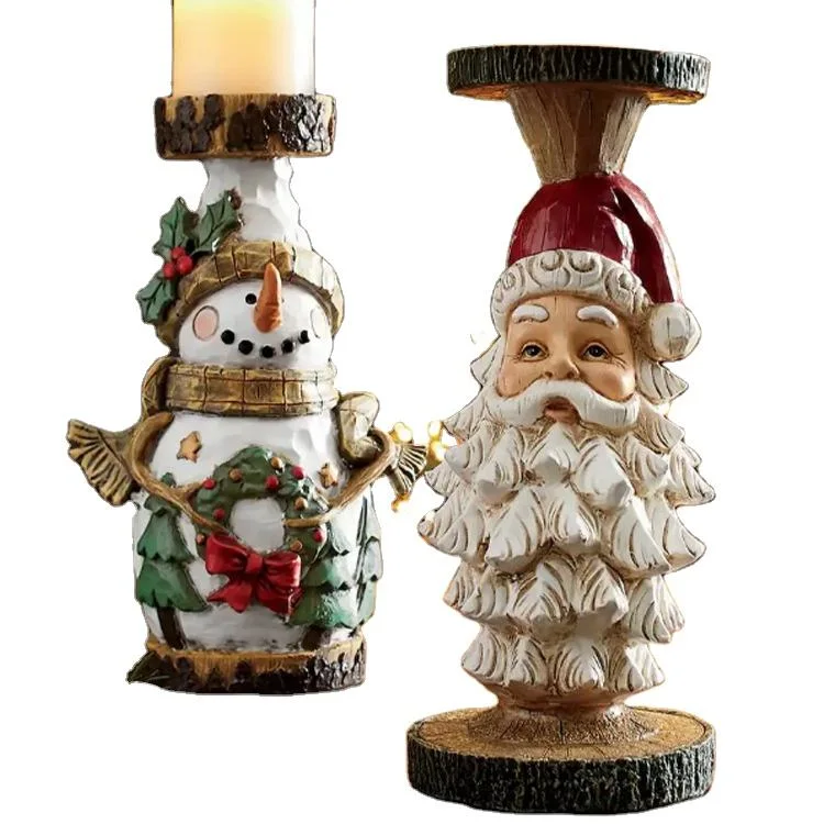 Christmas Snowman Carving Candlestick Desktop Decoration Resin Crafts, Support Customization