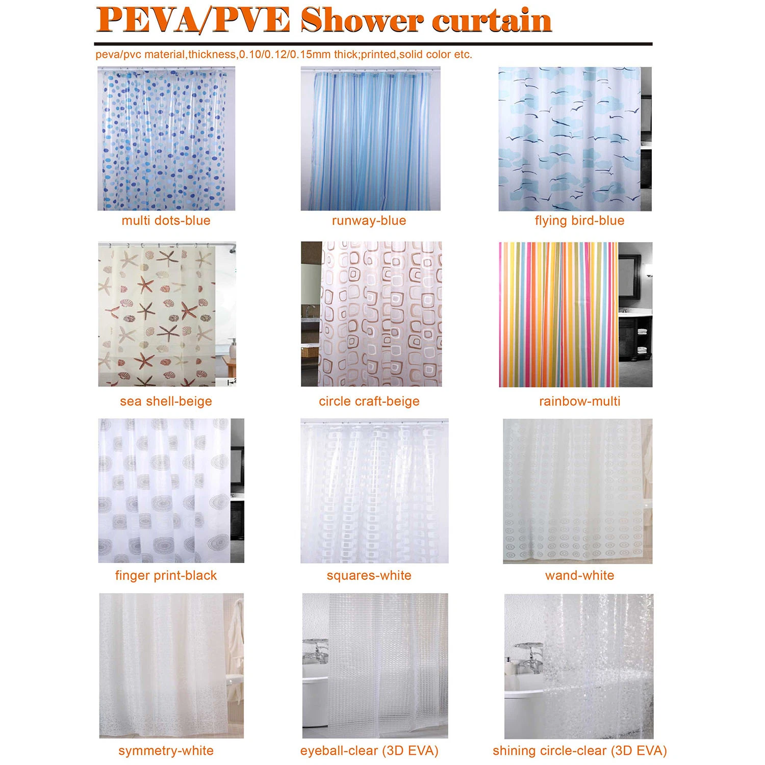 Waterproof Eco Friendly PEVA Shower Curtain