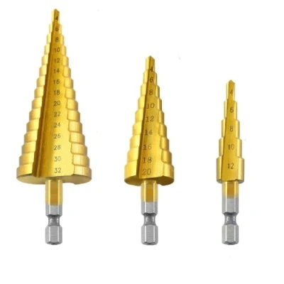 3p/Set 3-12mm 4-12mm 4-20mm HSS Straight Groove Step Drill Titanium Coated Wood Metal Hole Cutter Core Drilling Tools Set