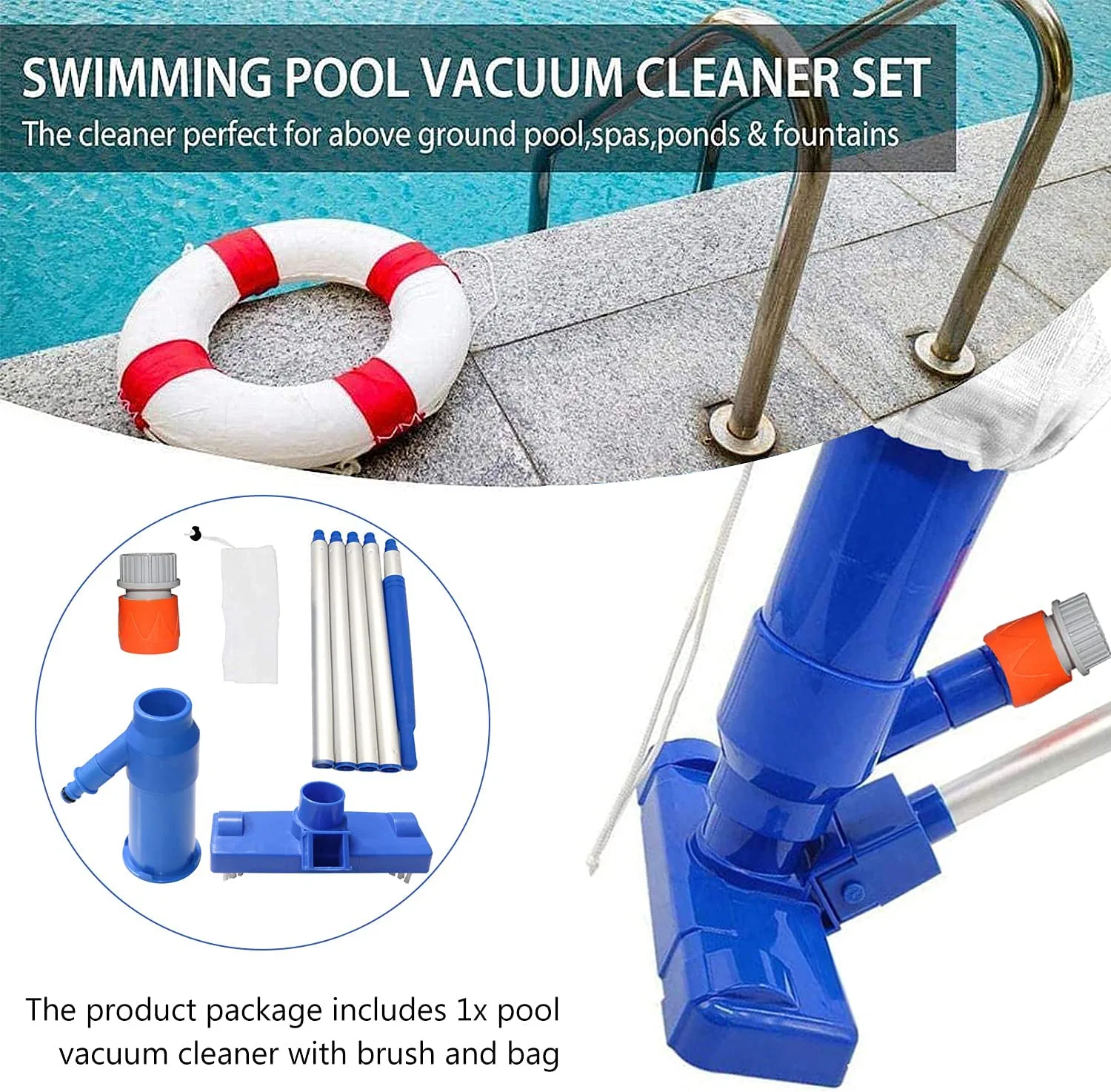 Swimming Pool Cleaning Kit Portable Vacuum Cleaner Pool Cleaning Accessories with Wand