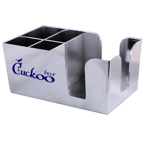 6 Compartment Logo Customzied Plastic Stainless Steel Holder Coffee Cup Condiment Straws Napkins Bar Caddy