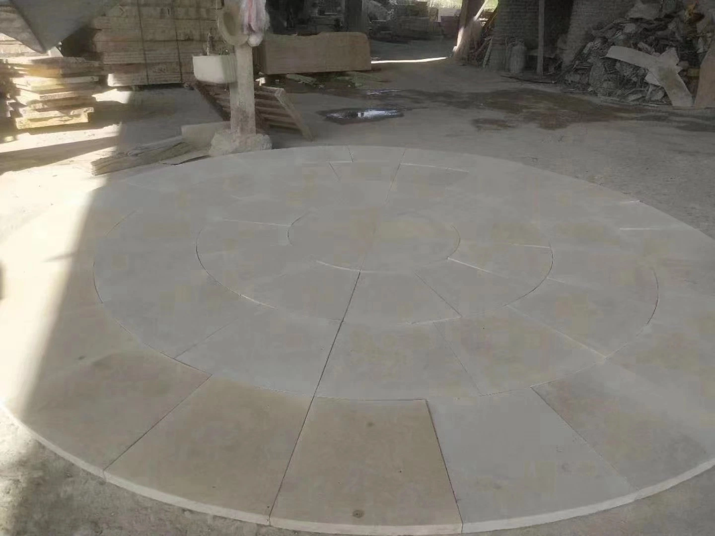 Travertine Paver Beige Round Circular Patio Tile on Pavement