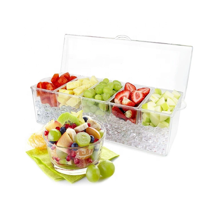 5 Compartment Bar Condiment Jar Plastic Ice Chilled Condiment Tray