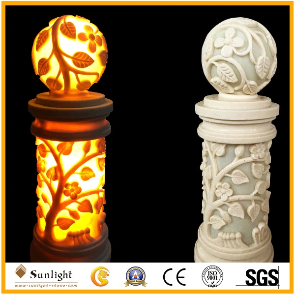 Light Beige Sandstone Crafts with LED Lighting for Home or Garden Decoration