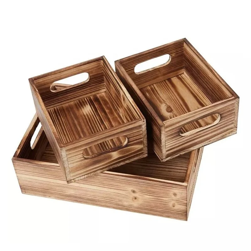 Wooden Box Solid Wood Box Storage Wooden Plain Crate Basket