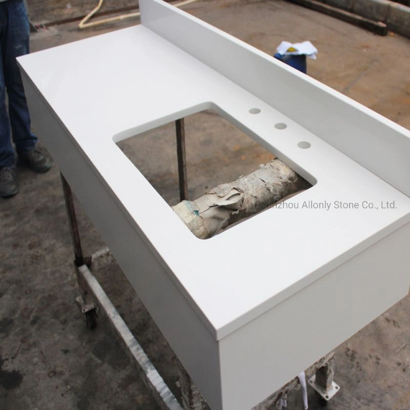 37"/43"/49"/61" Engineered Stone Pure White Quartz Bathroom Vanity Top for Hotel Countertop Design