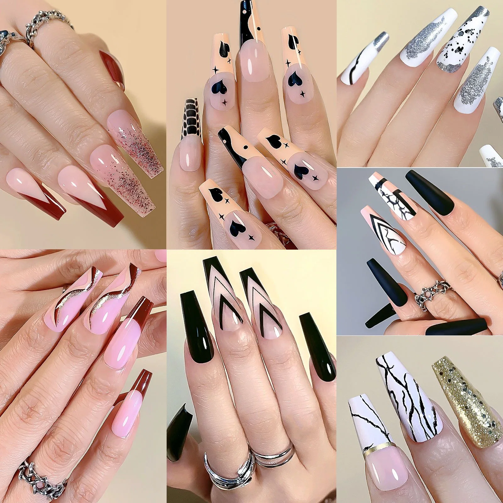 24PCS Press on Nails DIY False Nail Tips Fake Nails