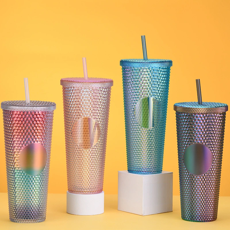 Custom Logo 24oz Different Colors Double Wall Acrylic Plastic BPA Free Water Cup Studded Tumbler with Straw