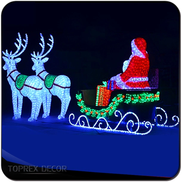 Outdoor Christmas Rooftop Silhouette Reindeer Sleigh with LED Lights