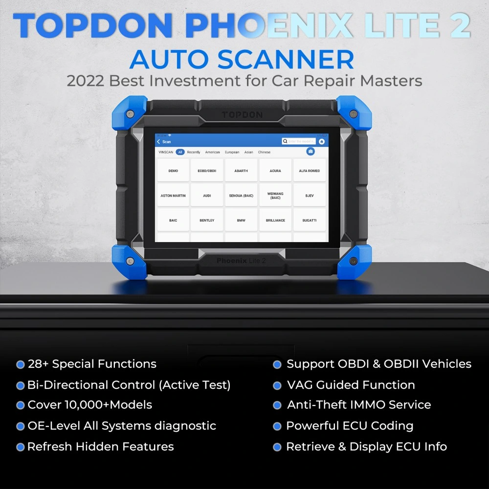 Topdon Phoenix Lite2 Smart 2 años de actualización libre Auto Truck Coche OBD II OBD2 escáner camión de servicio pesado Autoologic Appareil Herramienta de diagnóstico Equipo de escáner de vehículos