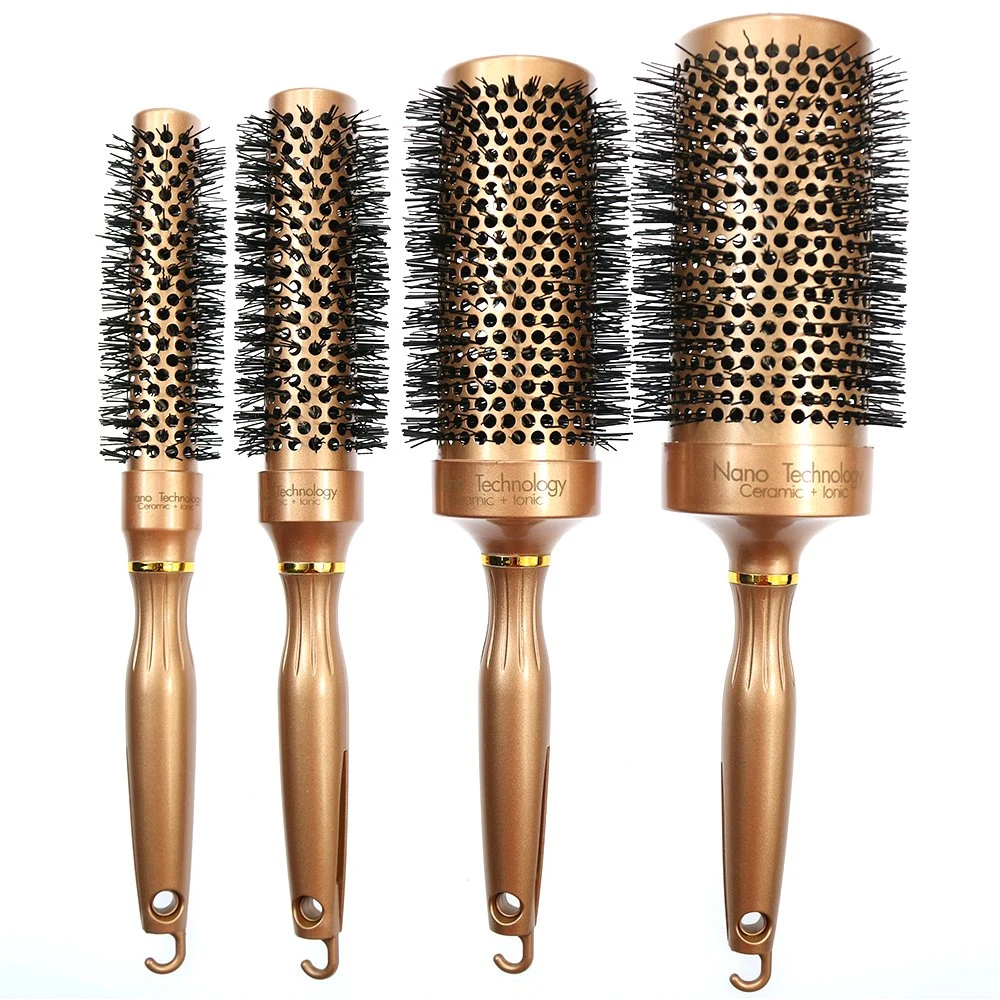 Professional Hair Brush Dryer Private Label Heat Control Ceramic Hair Straightening Brush for Salon