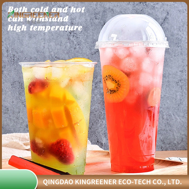 8oz 12oz PLA plástico reciclable Food Grade Café helado Vaso de bebida con tapa redonda de jugo de fruta fría PLA Copa hecha en China