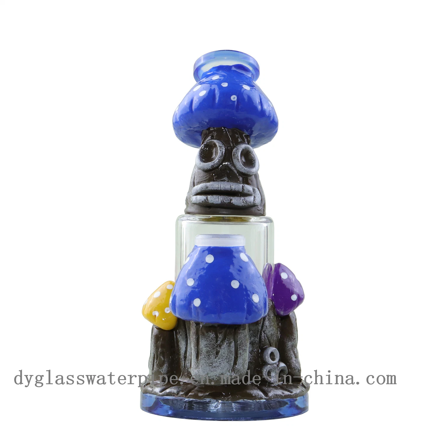 3D Hand Painting Blue Little Mushrooms Glass Water Pipes