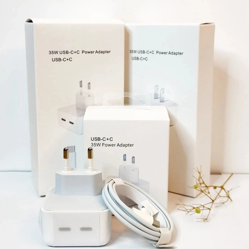 New Arrival 35W Dual USB-C Port Compact Power Adapter for iPhone 14 Mobile Phone White USB Wall Charger Type-C to iPhone Charger