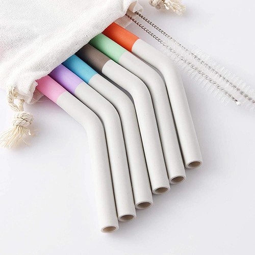 FDA Approved Eco-Friendly Two Color Mixed Silicone Drinking Straw with Brush Set