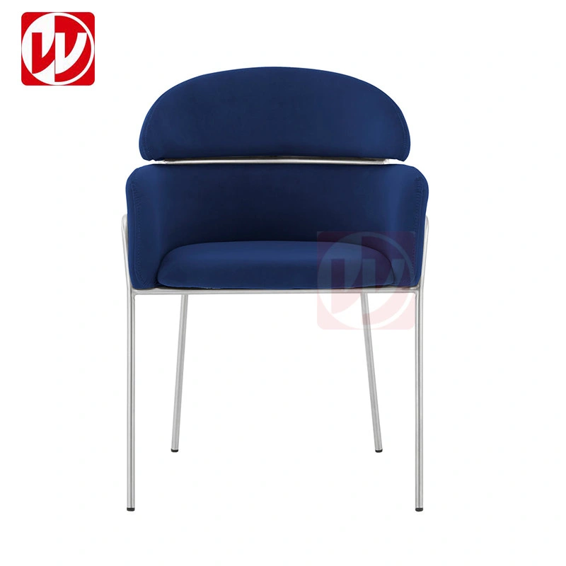 Modern Design Hotel Furniture Blue Velvet Low Back Armrest Dining Chair