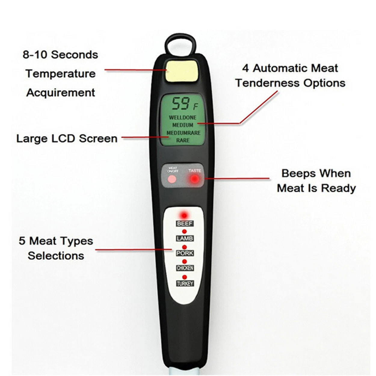 Digital Ultra termómetro de carne alimentos horquilla de la sonda de temperatura modos digital de cocina para cocinar asar BBQ BL13898