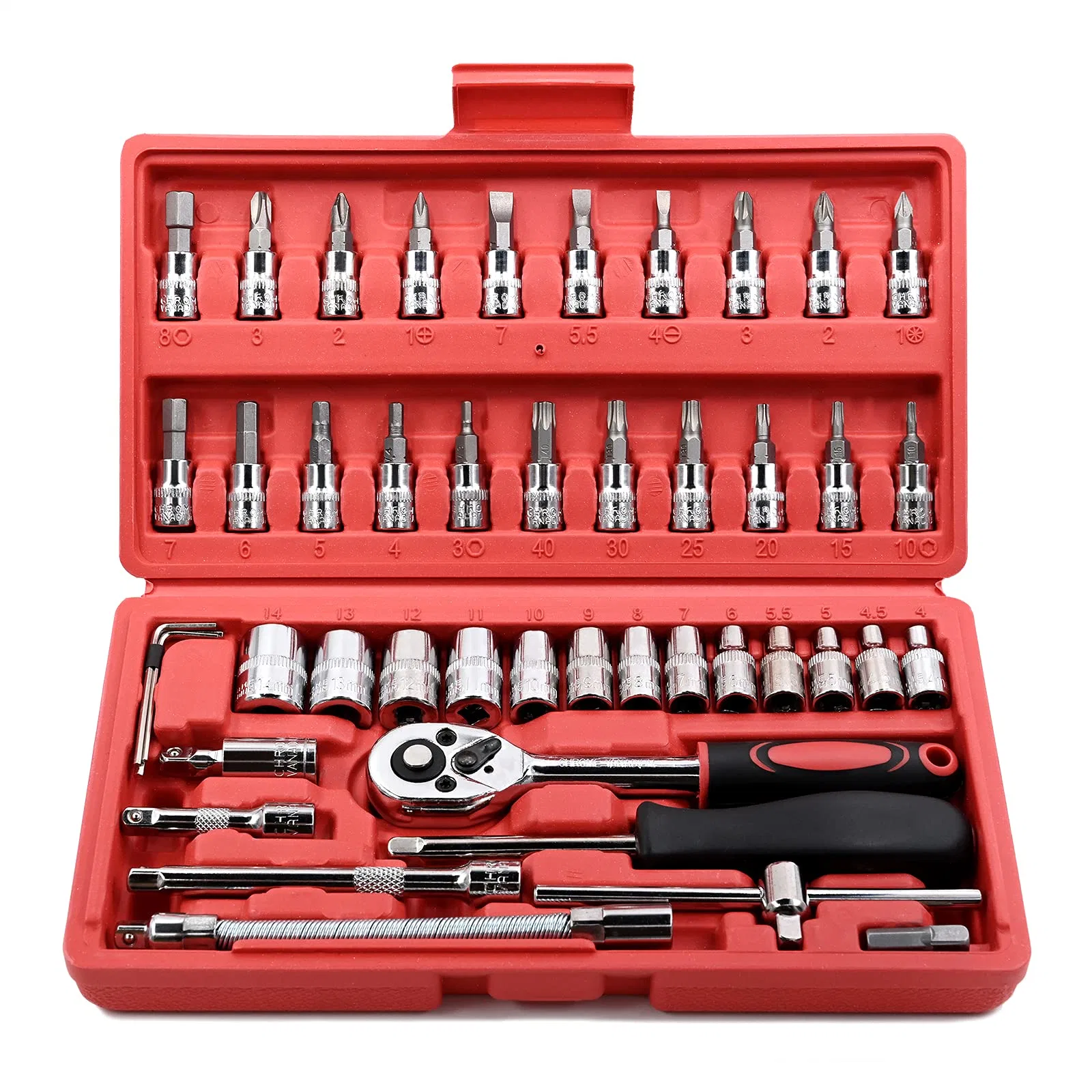 Haushaltswagen Reparatur Mechaniker Hand Werkzeugkasten Herramientas Schraubendreher-Kit 46PCS-Buchsenschlüsselsatz