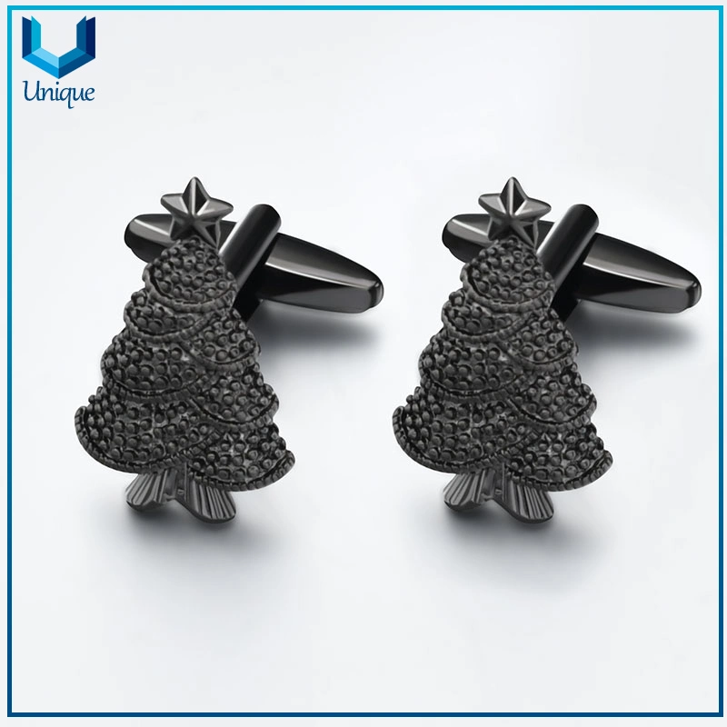 3D de alta qualidade Árvore de Natal Cufflink Níquel cobre, Design de Moda Botão Cufflink de árvore de Natal para férias de Natal Brindes Promocionais