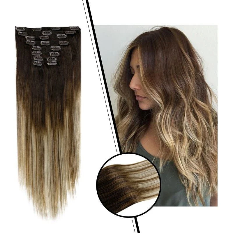 Double Drawn Clip in Hair Extensions 100% Remy Human Hair Seamless Clip in Hair Extension Luxury Quality Virgin Human Hair Clip in Extensions Thick End Hair