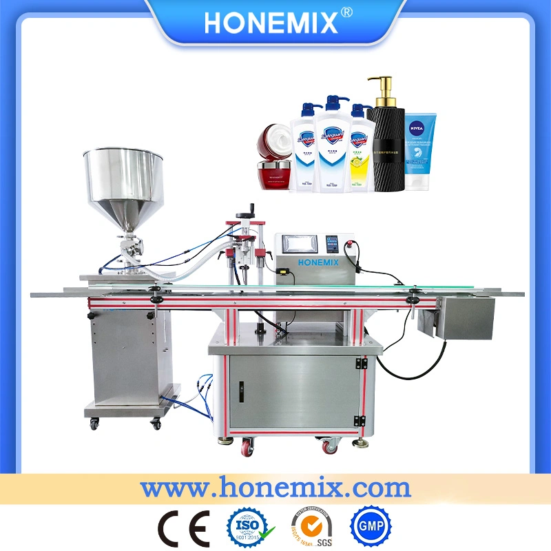 Hone Automatic Vertical Liquid Toner and Baby Cream Piston Filling Machine with PLC Control System Conveyor