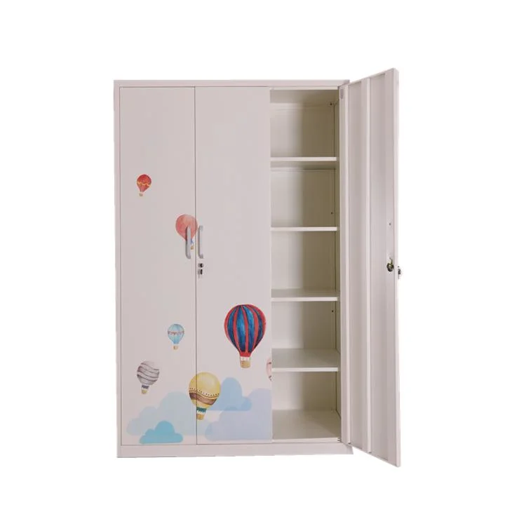 Bright Color with Drawers Steel Locker Children Closet Wardrobe Cartoon Design Steel Baby Kids Wardrobe