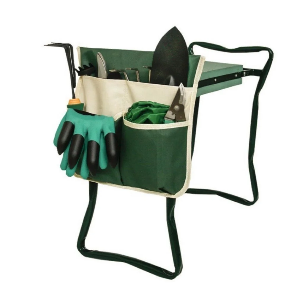 Foldable Chair with Storage Bag Garden Kneeler Tool Bag Durable Gardening Tote Bag with Handle Pockets for Kneeling Chair Bench Stool Hanging Organizer Bl19905