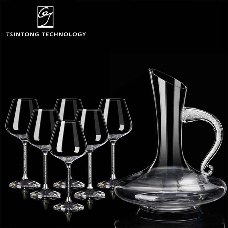 Best Sale Creative Four Wine Glass Wine Flagon Handmade Home Bar Drinkware Glass Goblet Sake Set Gift Box Packaging