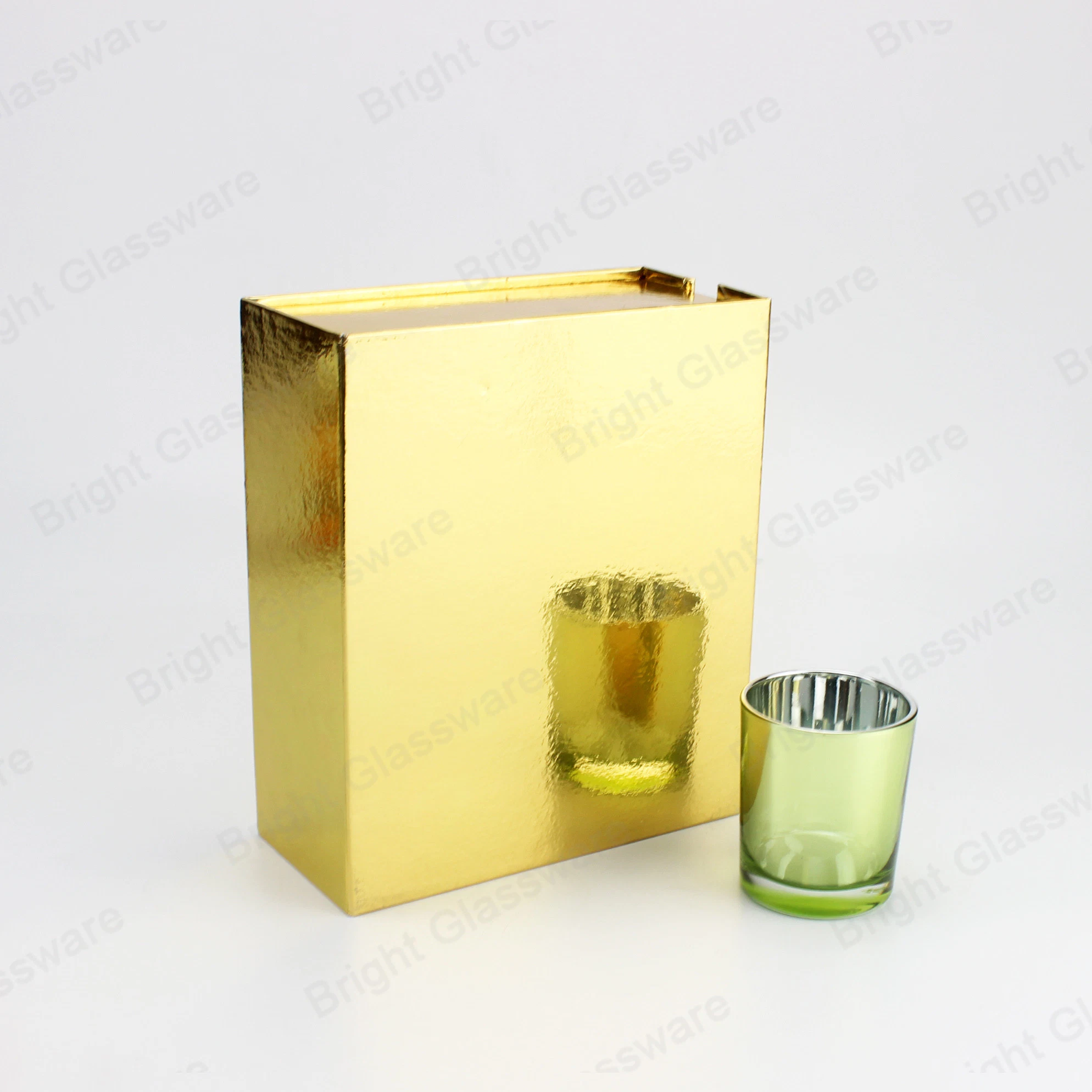 Colorful Electroplated 4 Glass Candle Jar Set with Magnetic Paper Gift Box