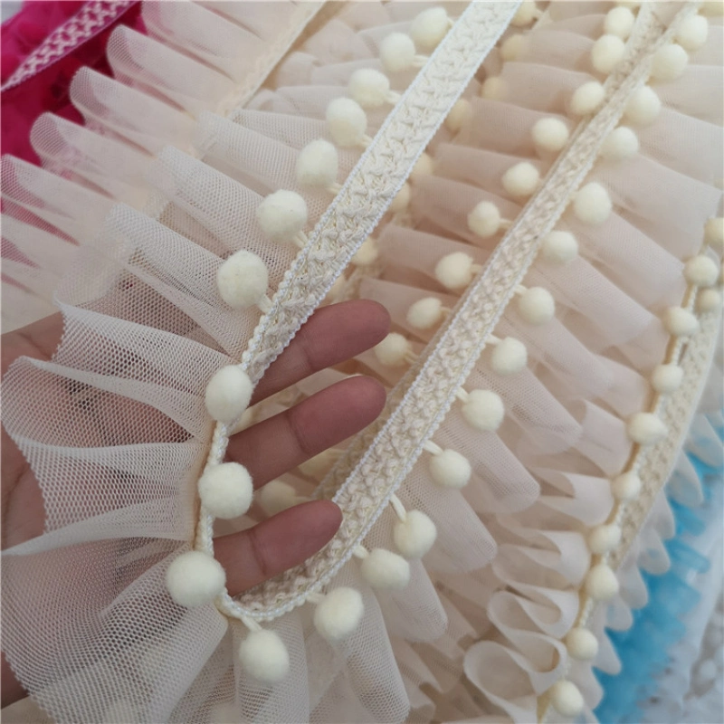 DIY Multi-Color Princess Series Plush Ball Lace Mesh Three-Dimensional Pleated Lace Purfle for Curtain Bed Bedding Clothing Accessories