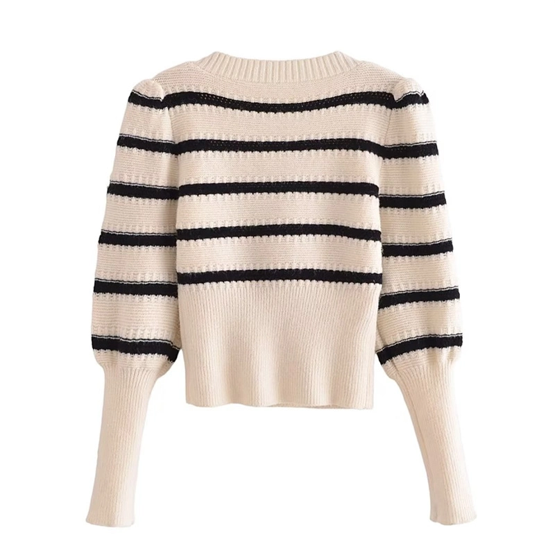 Camisola de manga comprida tricotada por atacado New Knitted Striped PB &amp; ZA para mulher