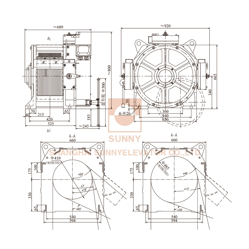 Load 1000~2250kg Geatless Traction Machine with Permanent Magnet Synchronous