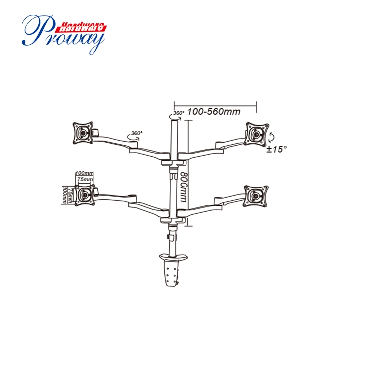 Factory Directly Supply Four Monitor Stand Desk Mount for 13''-27''