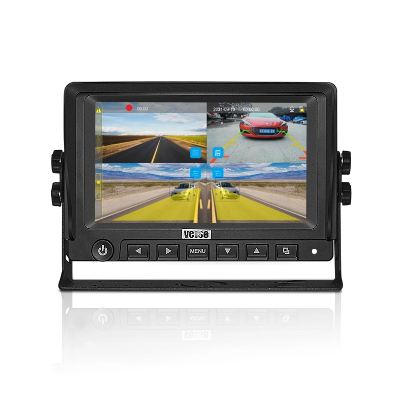 7inch HD respaldo de coche Vista trasera Monitor Quad inverso externo Monitor de vehículo de tarjeta TF para maquinaria de ingeniería de camiones de coches