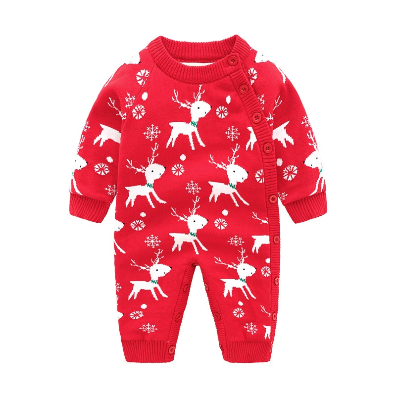 2021 Neue Winter Weihnachten Baby Kinder Cartoon Hirsch Baumwolle Jumpsuit Insgesamt Warme Kinder Wollpullover