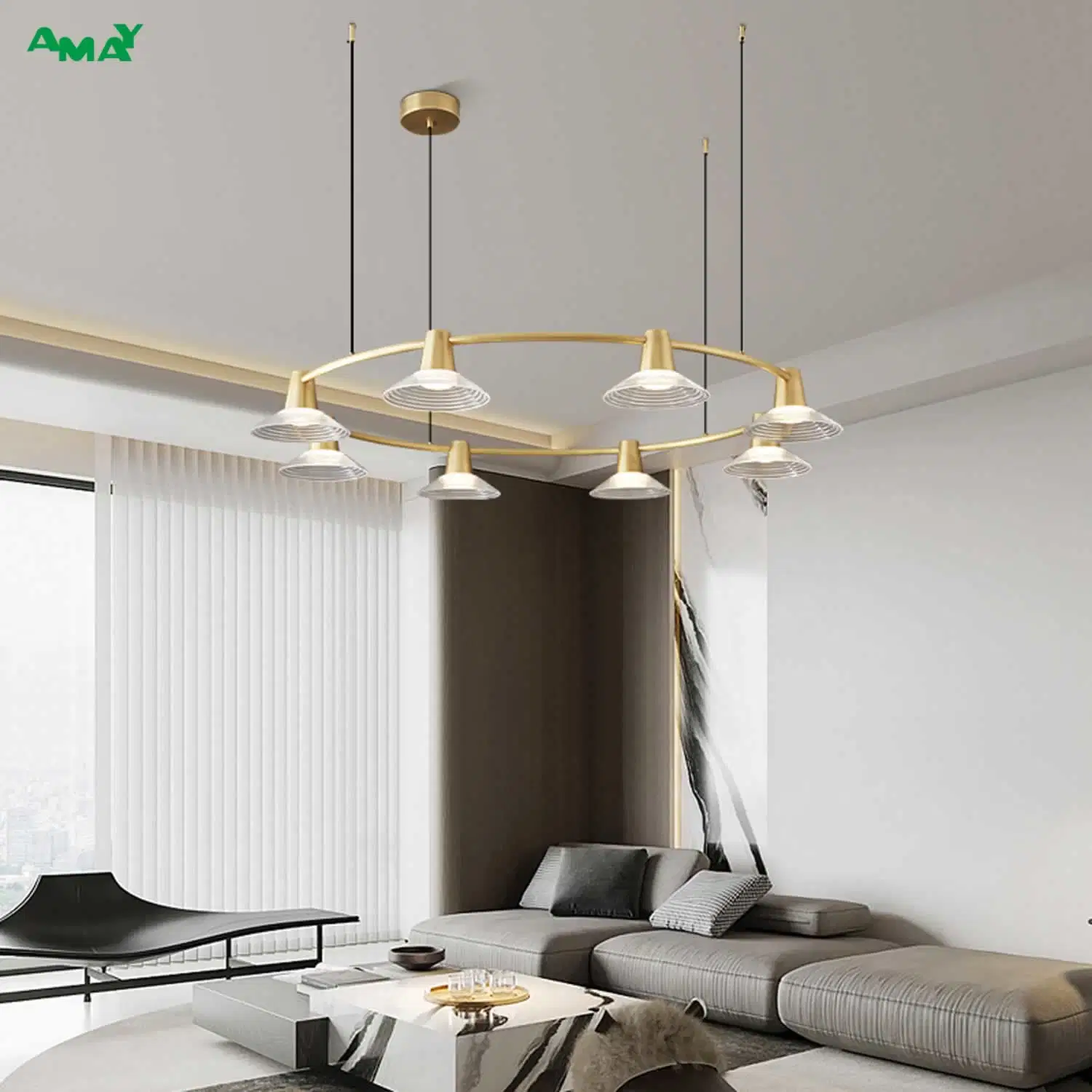 Éclairage intérieur de la lampe suspendue moderne en verre cuivré à LED en laiton Home chandelier Longmont