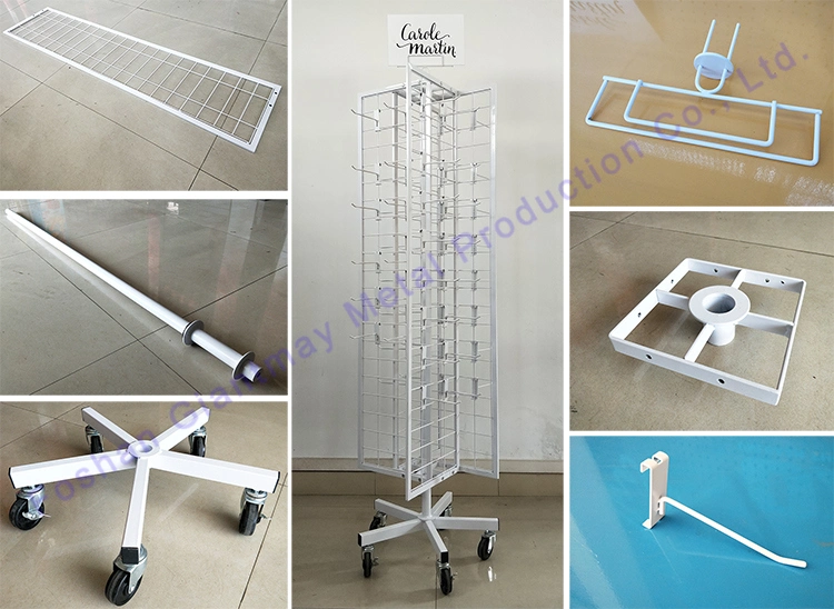 Rack de exibição de caixa de telemóvel gira-discos para lojas de varejo de 4 lados Suporte de tela de malha metálica rotativa 360